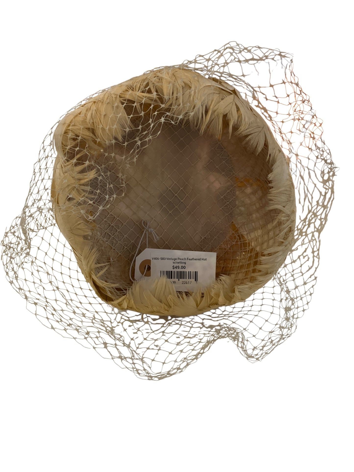 Vintage Peach Pink Feather Hat with Net