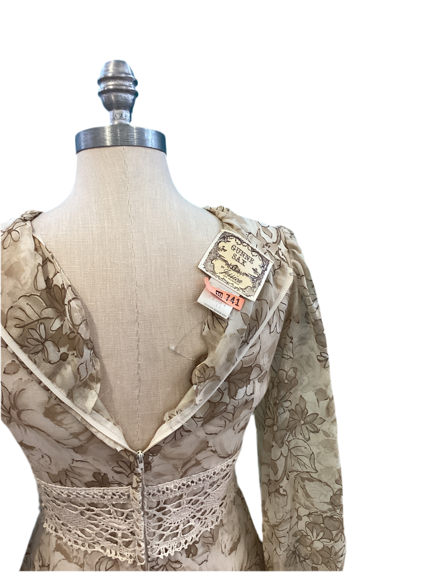 Vintage Gunne Sax by Jessica Beige Floral Maxi Dress