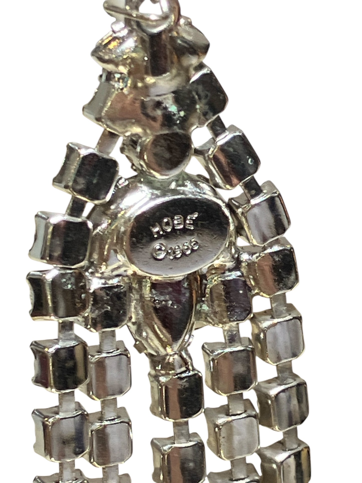 Vintage 1960s Rhinestone Tassle Statement Earrings Mark HOBE Pierced Back Dangle Large Clear Crystal Costume Jewelry