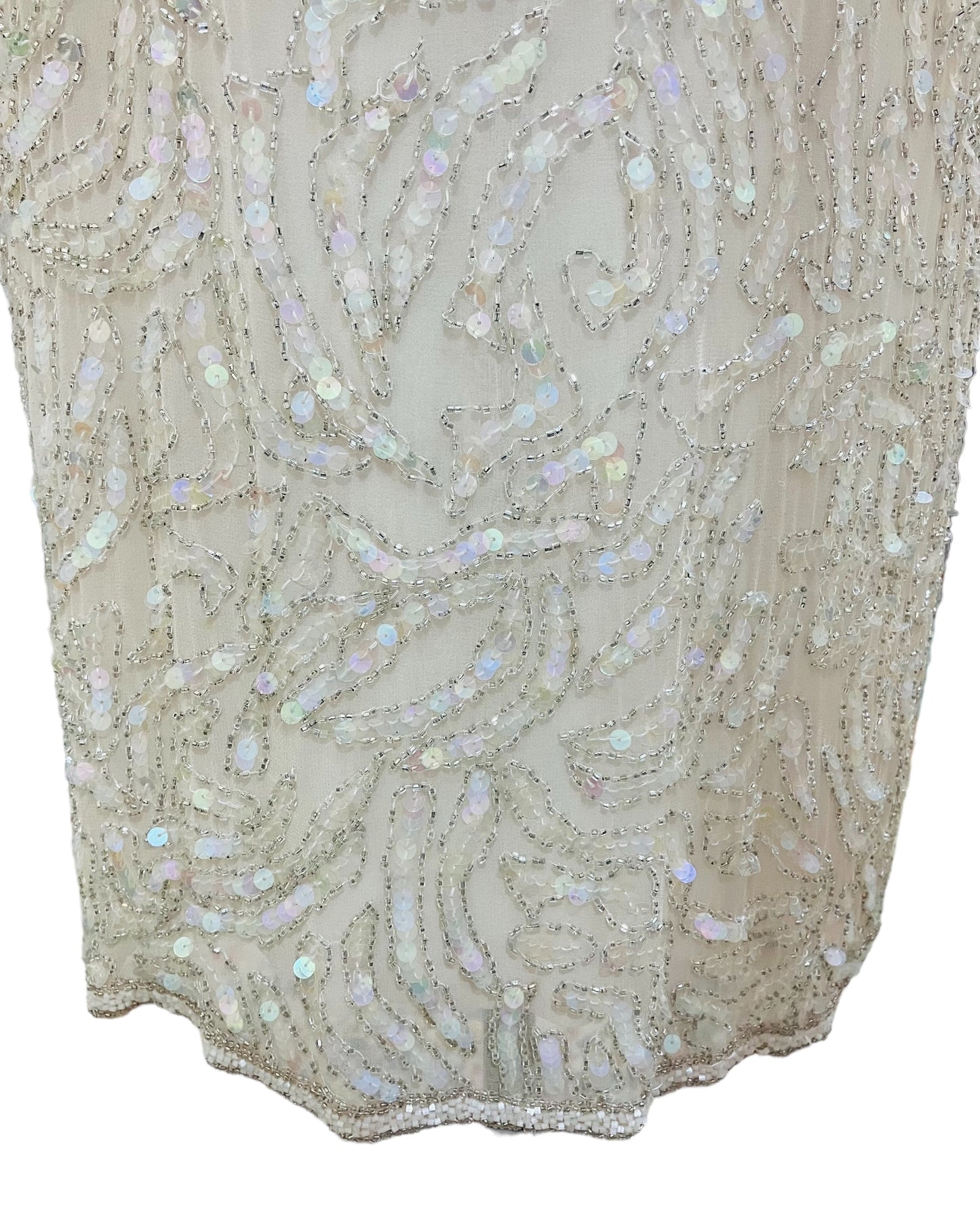 Designer “Oleg Cassini” Beige Beaded & Sequin Dress (100% Silk)