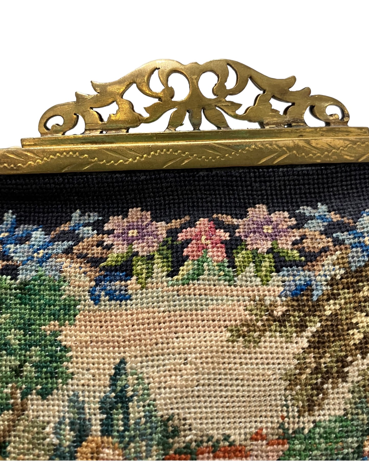 Vintage Black Petite Needlepoint Bag