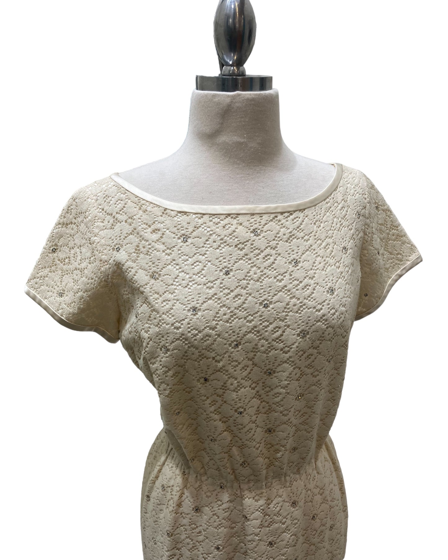 Vintage 1960s “Miss Jane” Rhinestone & Lace Dress