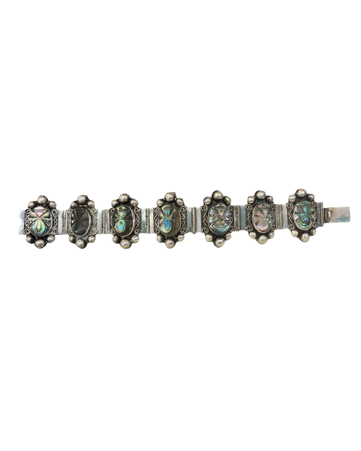 Vintage Sterling Abalone Carved Heavy Bracelet