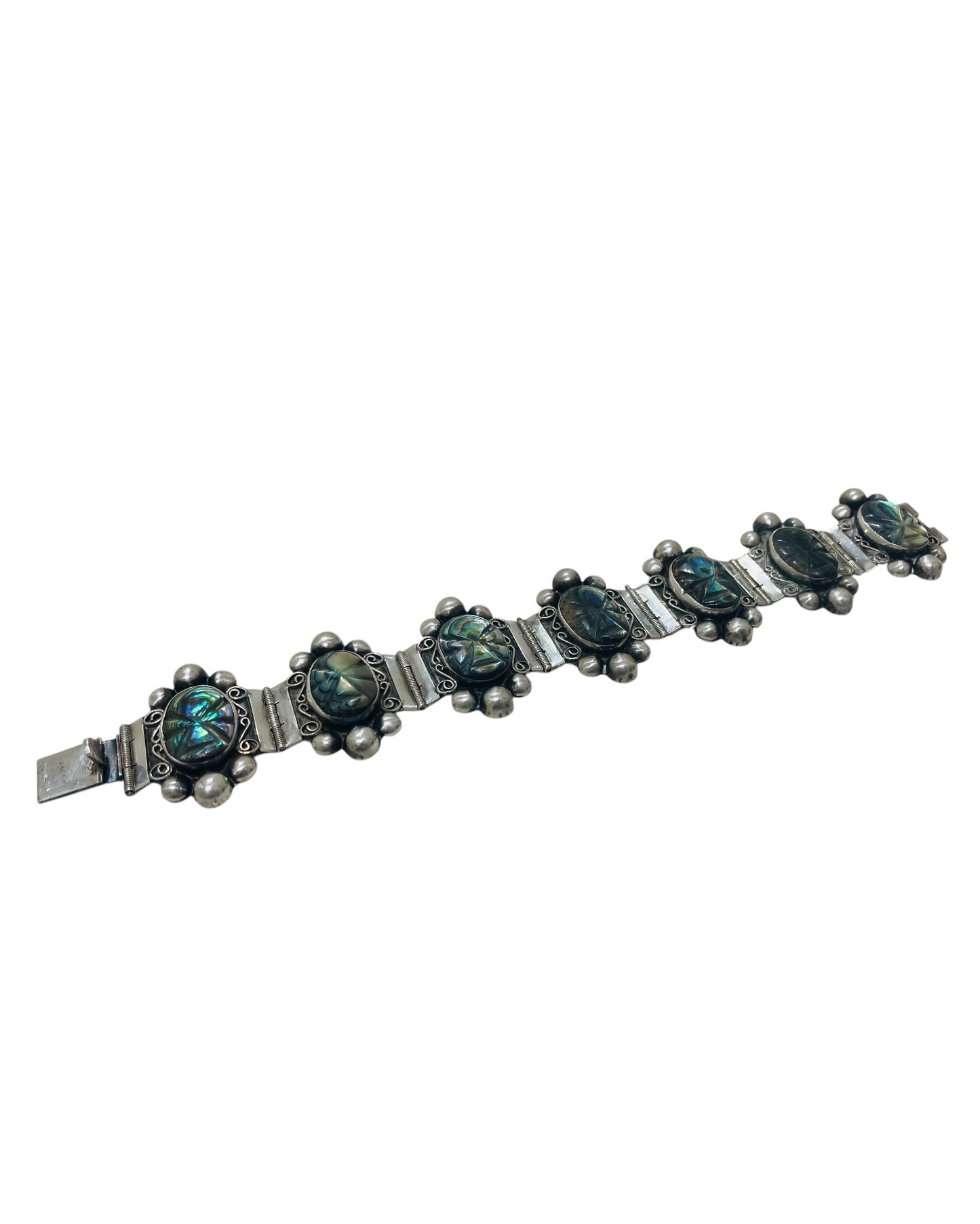 Vintage Sterling Abalone Carved Heavy Bracelet