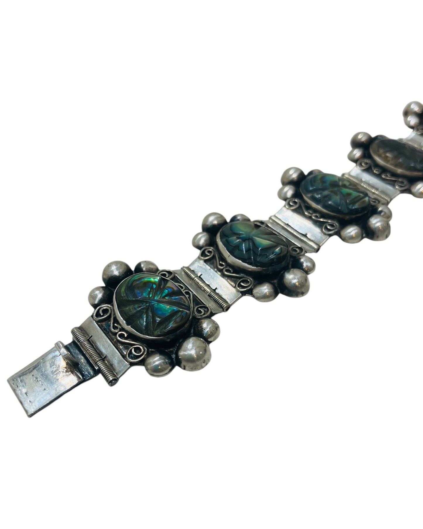 Vintage Sterling Abalone Carved Heavy Bracelet
