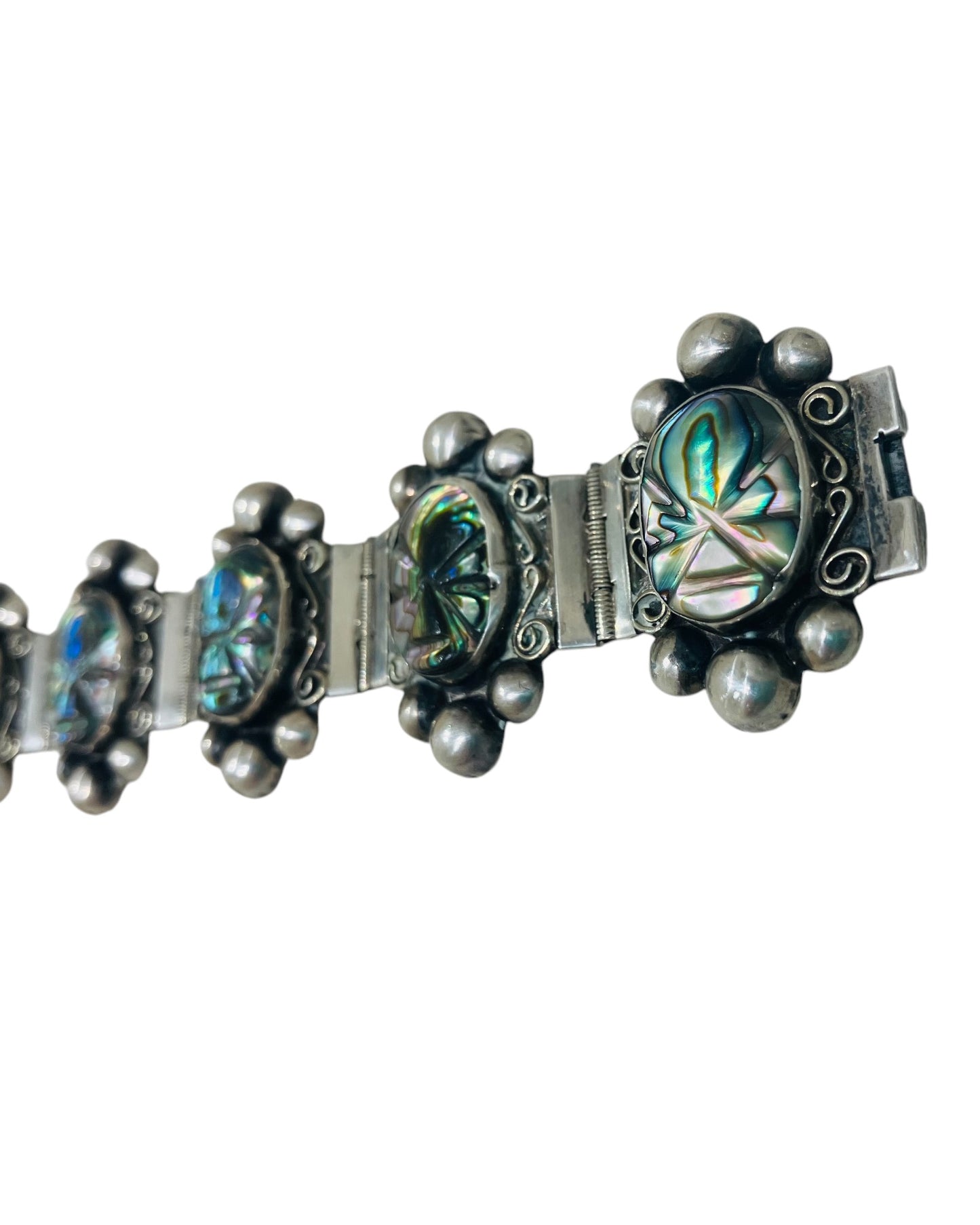 Vintage Sterling Abalone Carved Heavy Bracelet