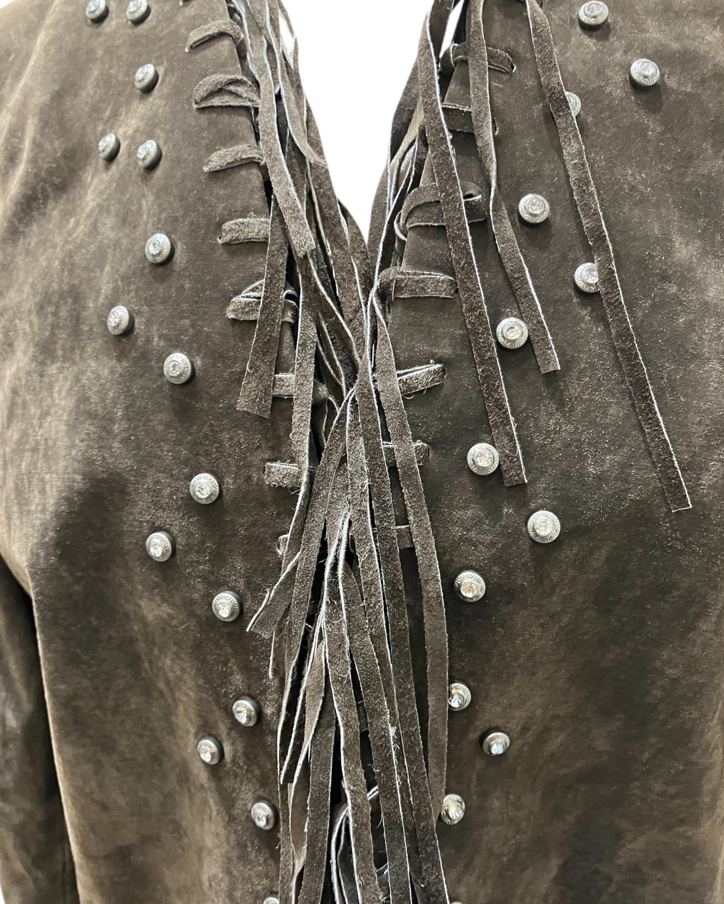 Vintage Montana Co. Leather Tassel Jacket With Rhinestone