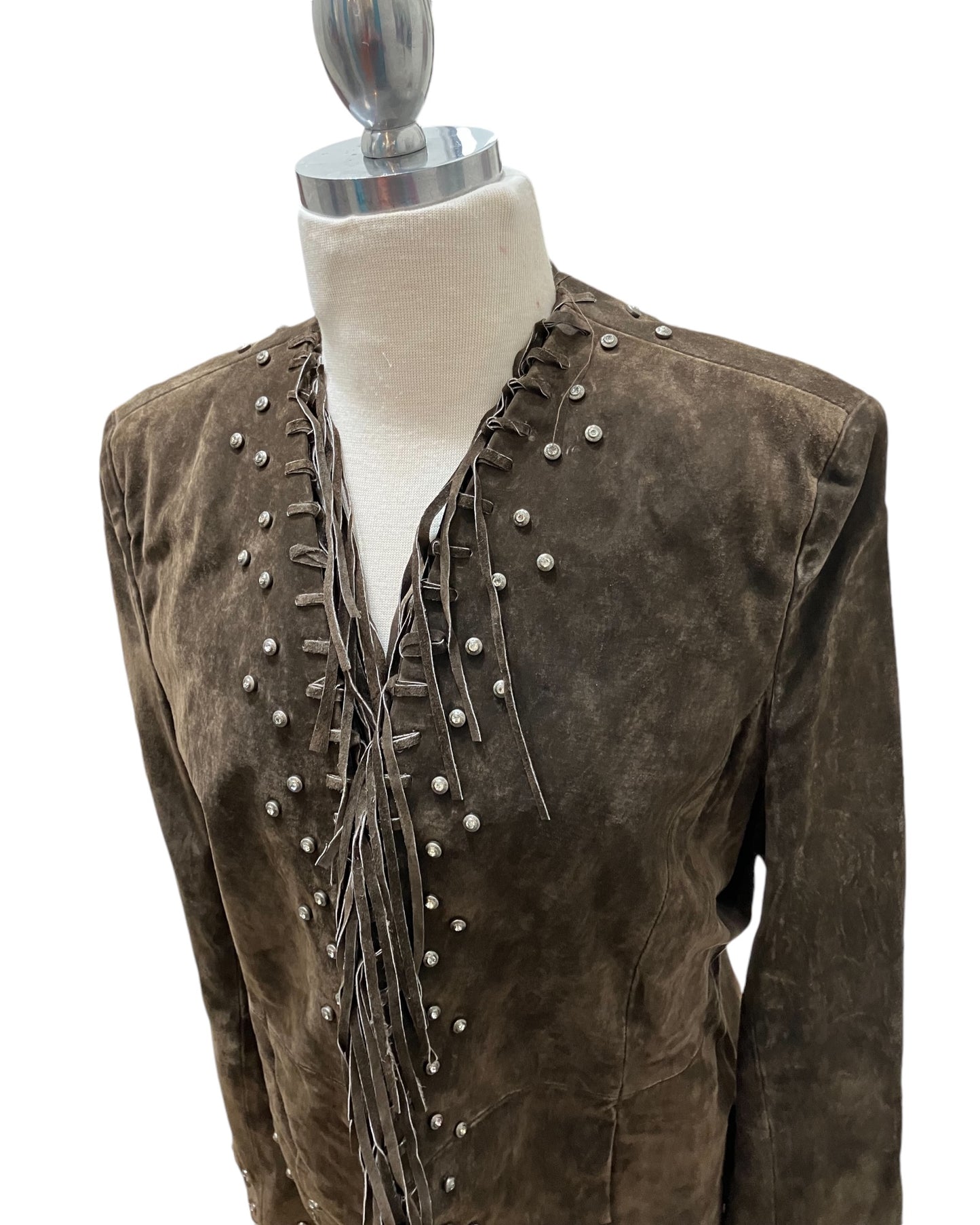 Vintage Montana Co. Leather Tassel Jacket With Rhinestone