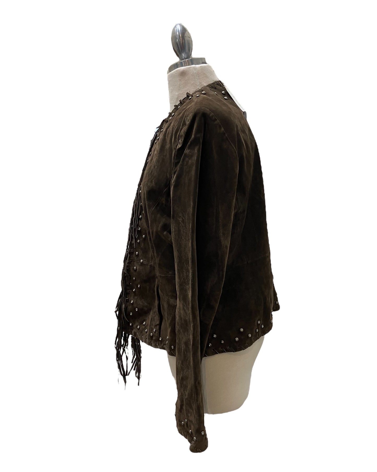 Vintage Montana Co. Leather Tassel Jacket With Rhinestone