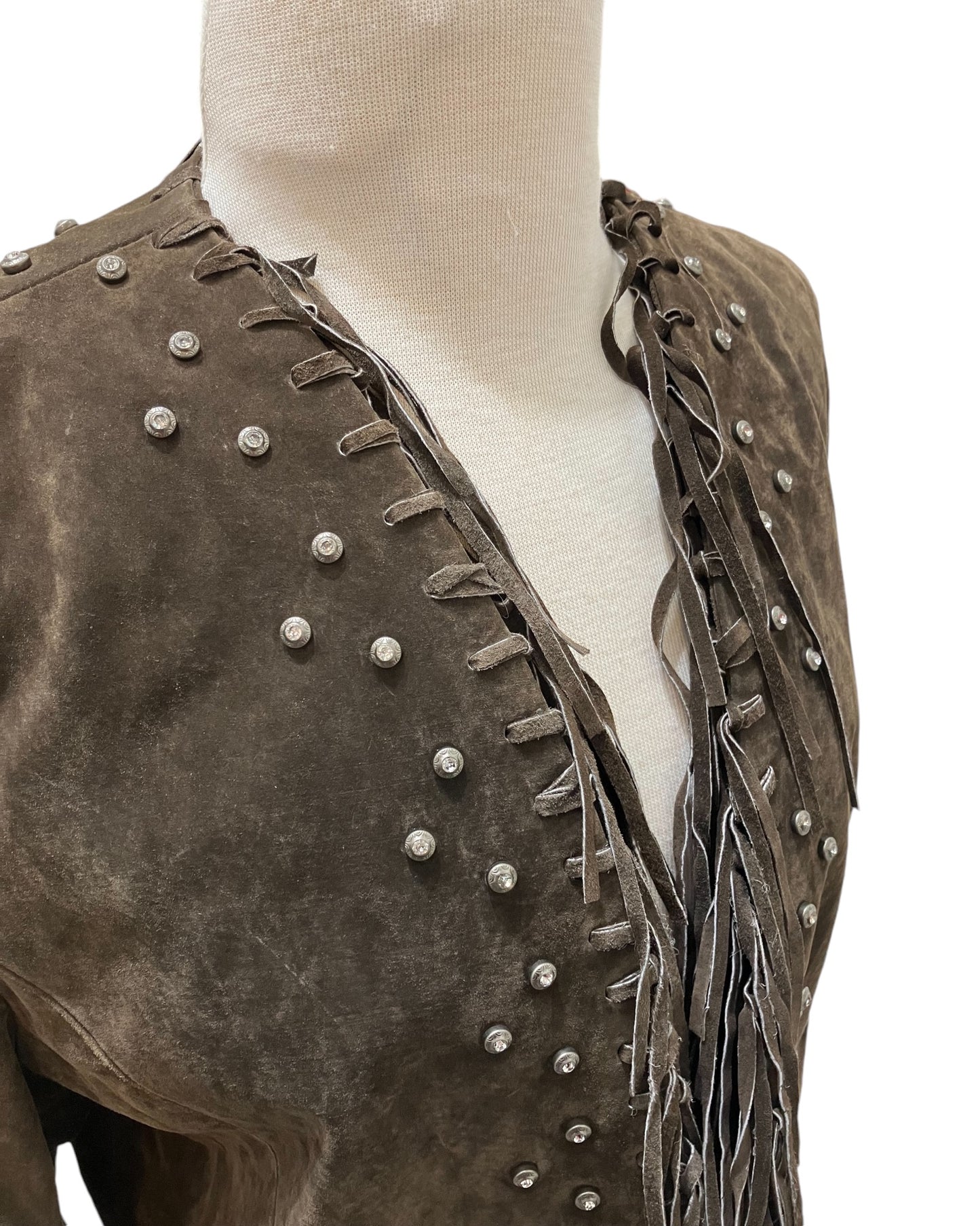 Vintage Montana Co. Leather Tassel Jacket With Rhinestone