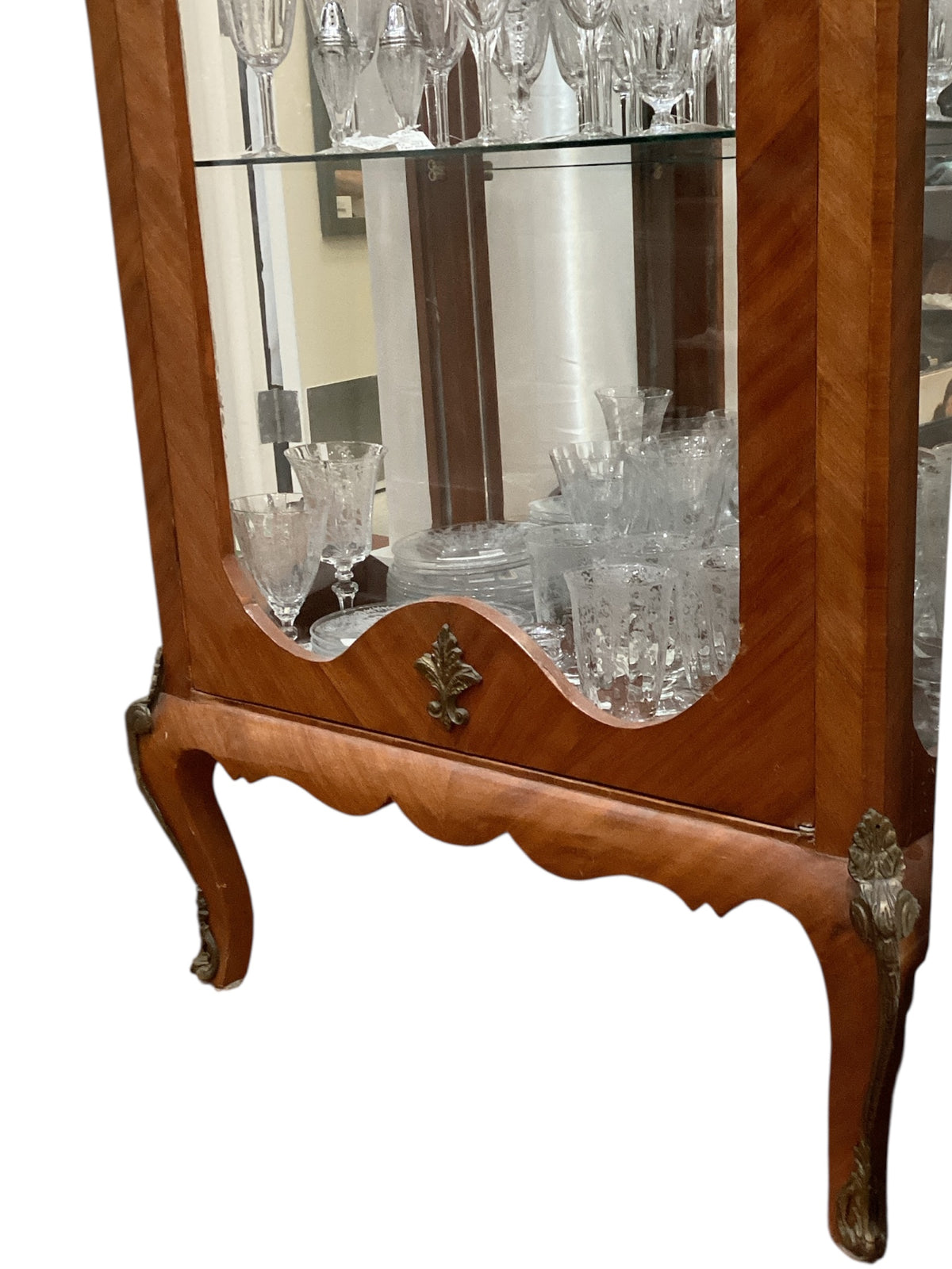 Antique French Wood Curio Cabinet Glass Shelves (Vintage Etched Glass NOT included, Sold Separately)