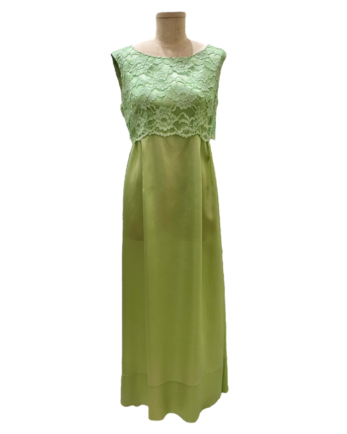 Vintage 1960s Handmade Light Green Satin Maxi Dress