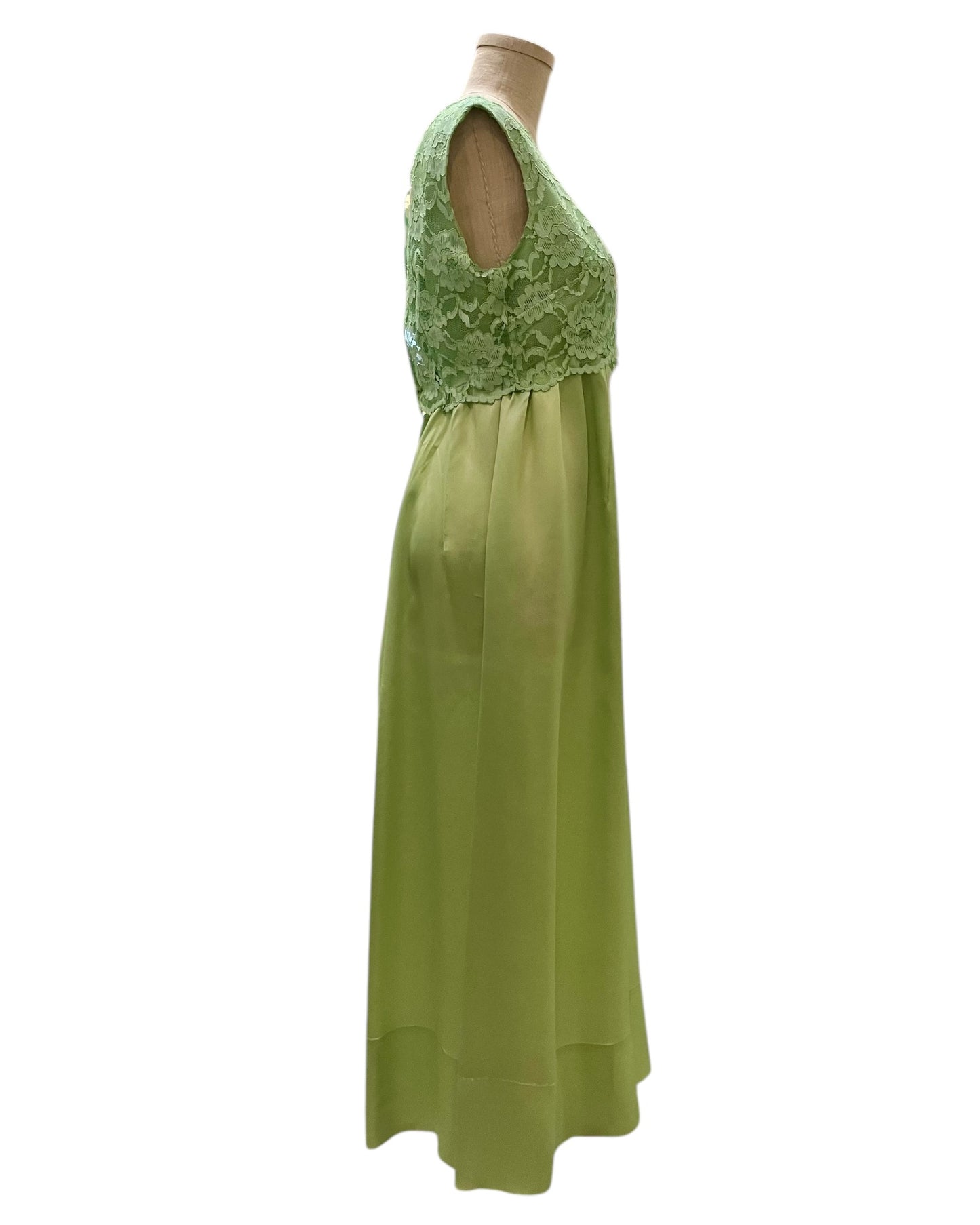 Vintage 1960s Handmade Light Green Satin Maxi Dress