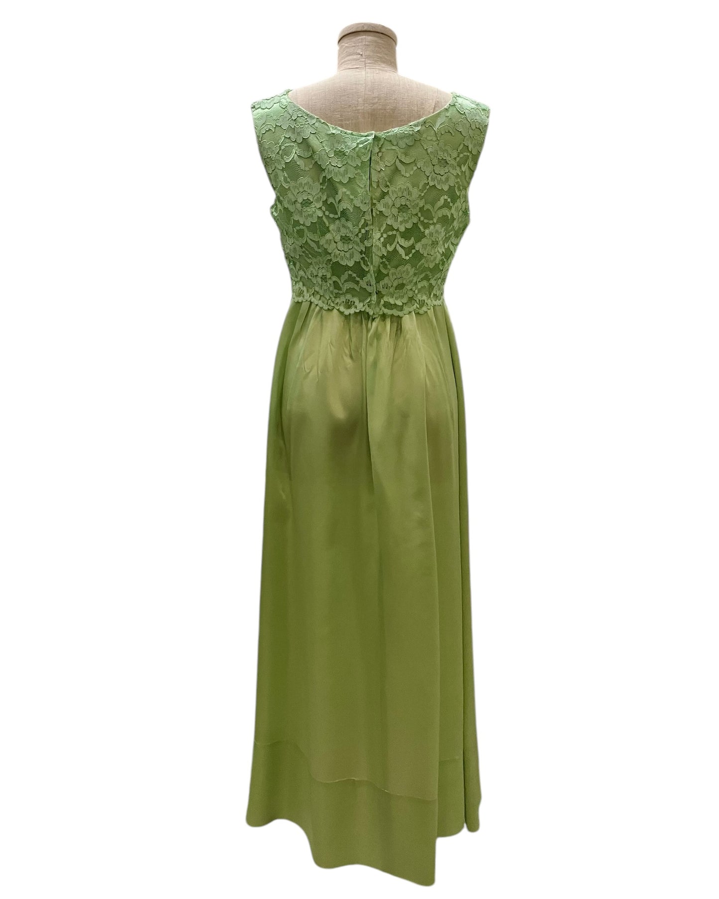 Vintage 1960s Handmade Light Green Satin Maxi Dress