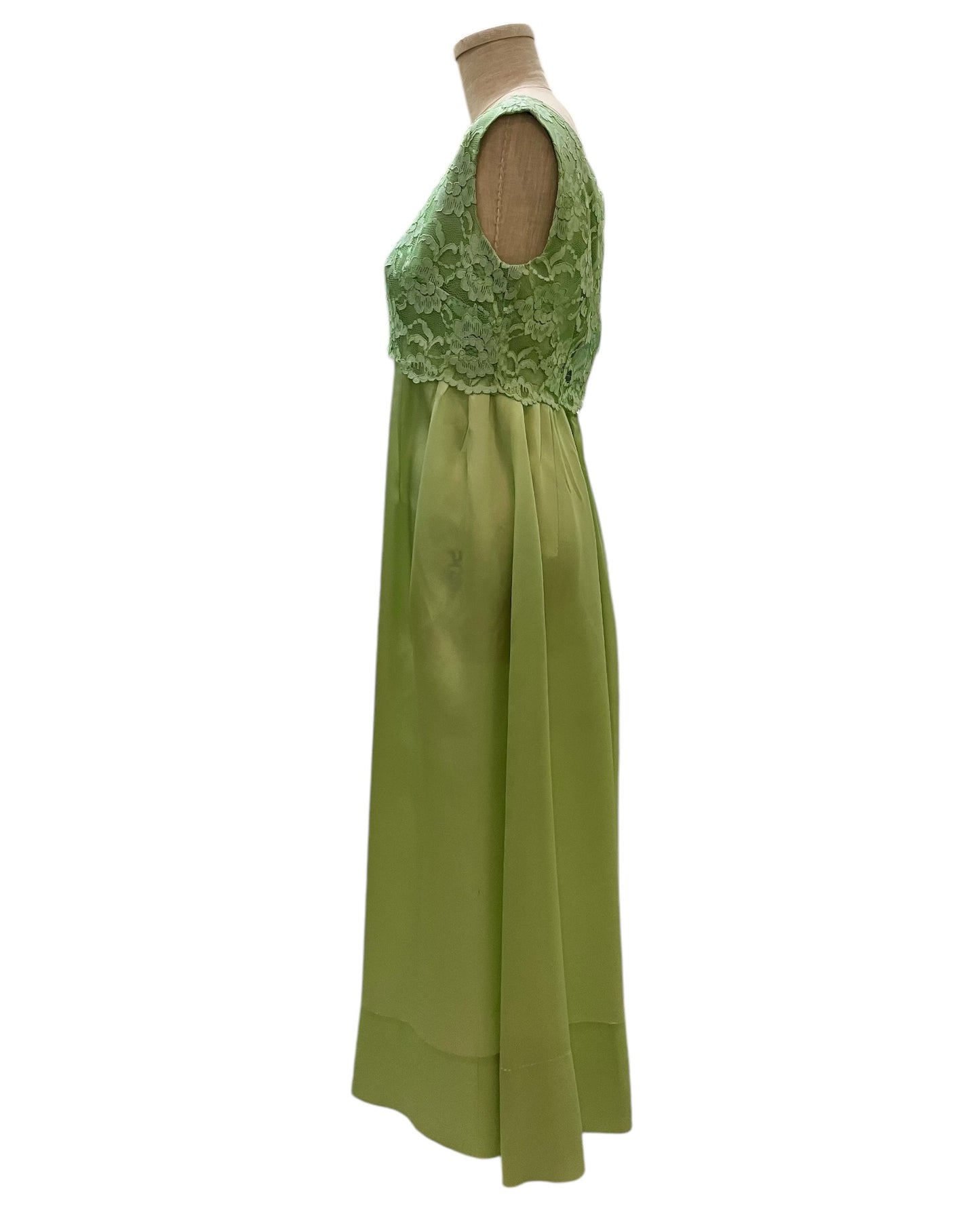 Vintage 1960s Handmade Light Green Satin Maxi Dress