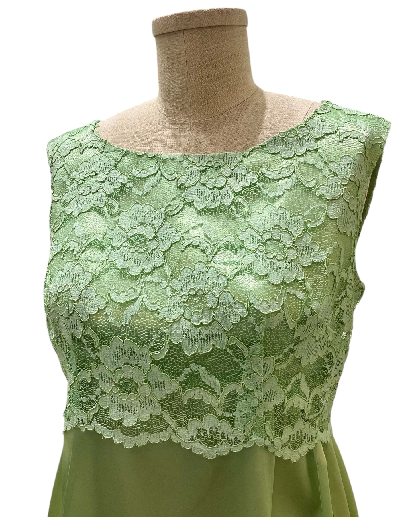 Vintage 1960s Handmade Light Green Satin Maxi Dress