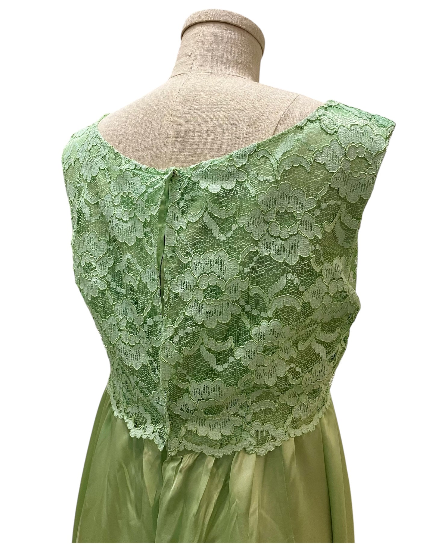 Vintage 1960s Handmade Light Green Satin Maxi Dress