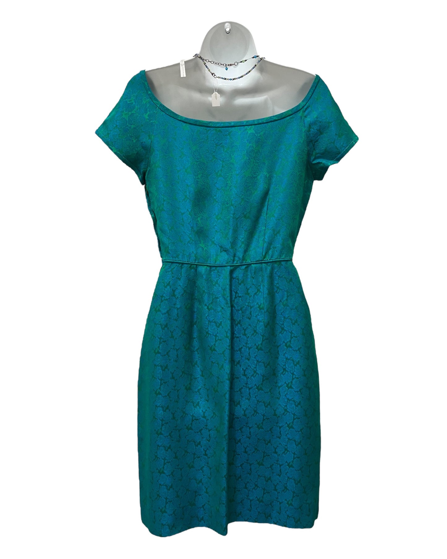 Vintage 1950s/60s Blue & Green Rose Wiggle Dress