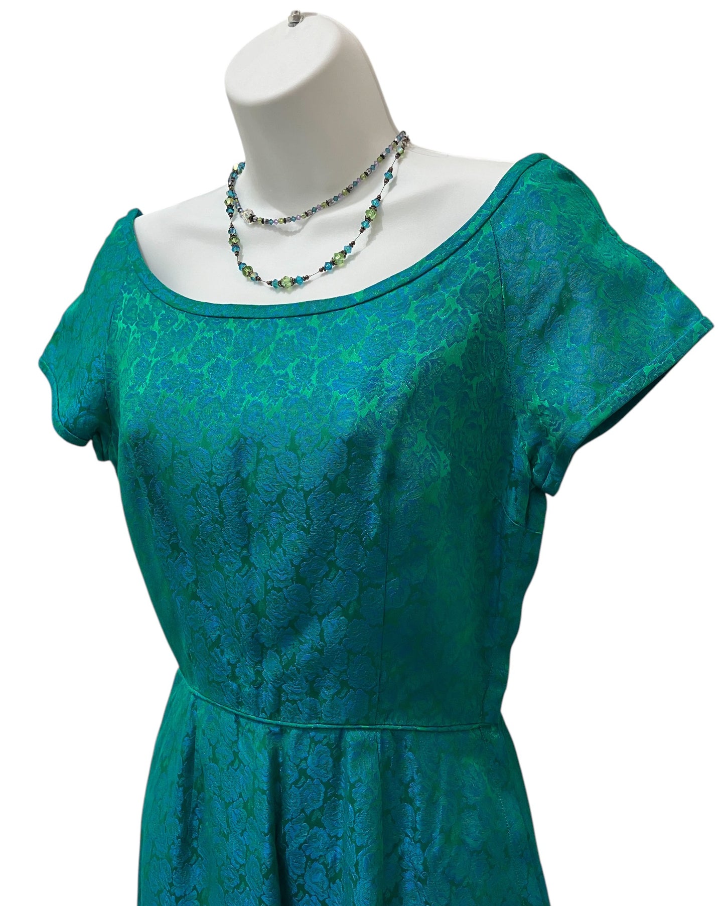 Vintage 1950s/60s Blue & Green Rose Wiggle Dress