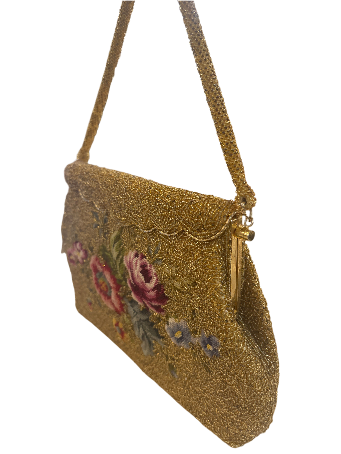 Vintage Needlepoint and Gold Beaded Bag