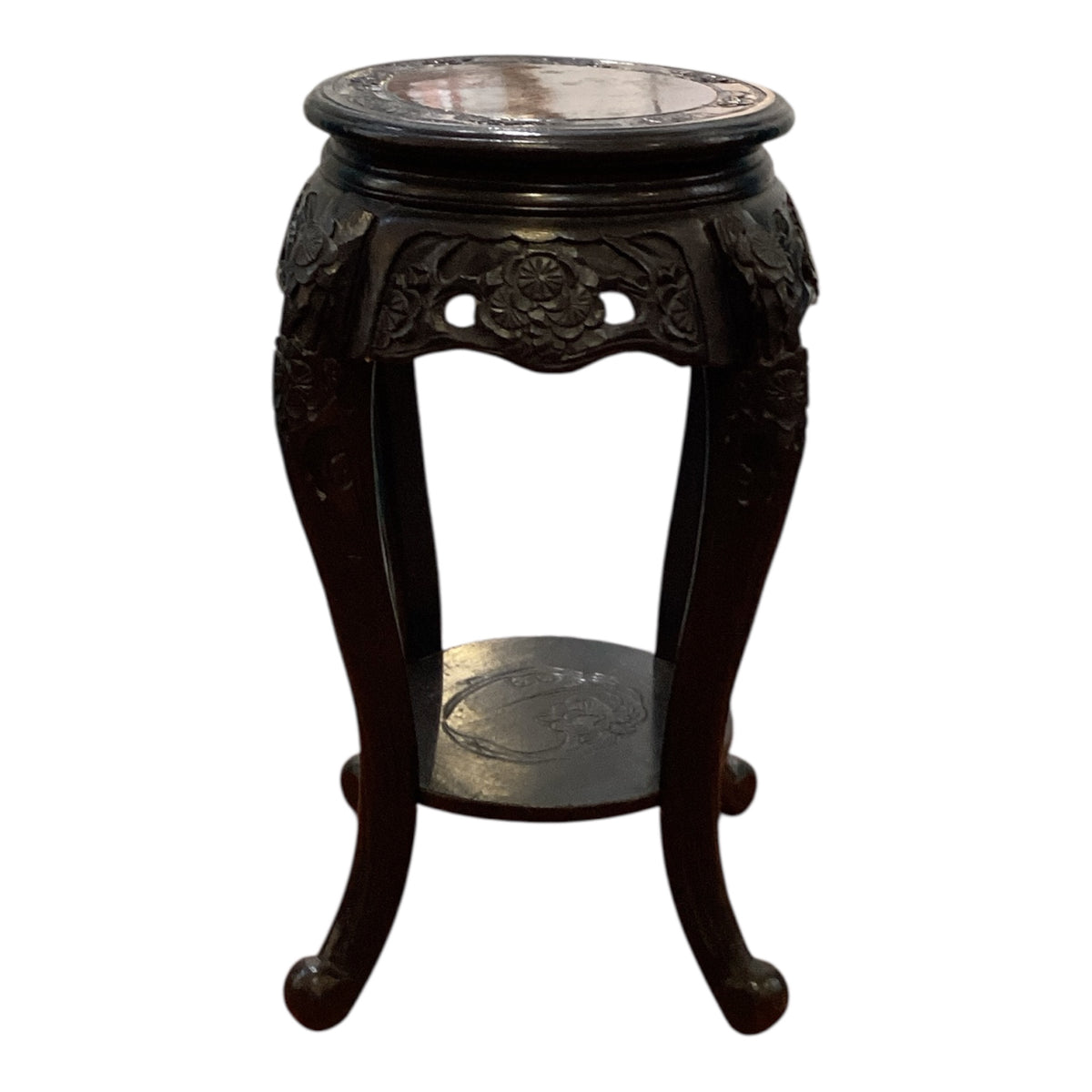 Antique Asian Hand Carved Painted Small Narrow End Table