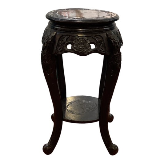 Antique Asian Hand Carved Painted Small Narrow End Table