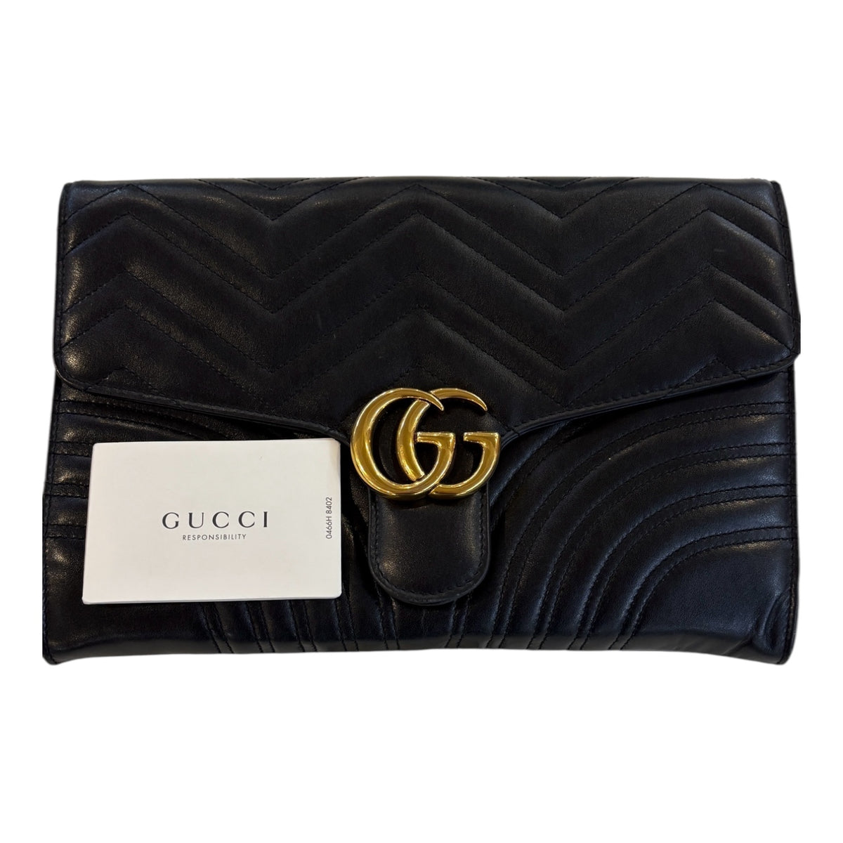 Gucci GG Marmont Flap Envelope Clutch Black Matelassé Leather Chevron Quilting 498079