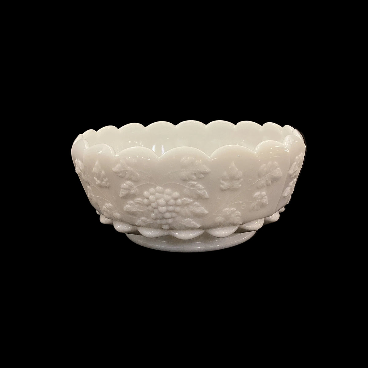 Vintage White Milk Glass Large Grape Patterned Bowl With Scalloped Edge (1pc)