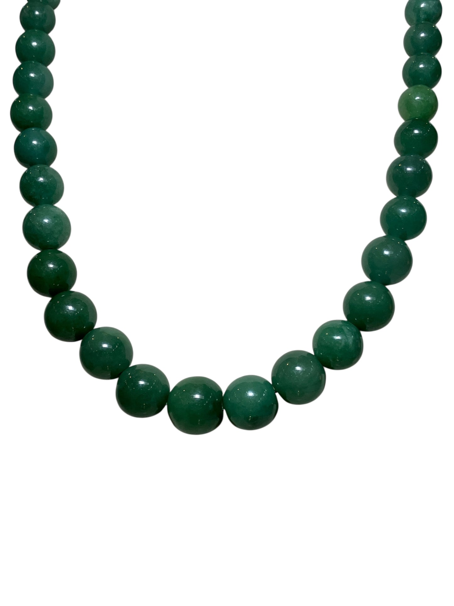 Vintage Genuine Dark Green Jade Strand Necklace 14k Gold Clasp Fine Jewelry
