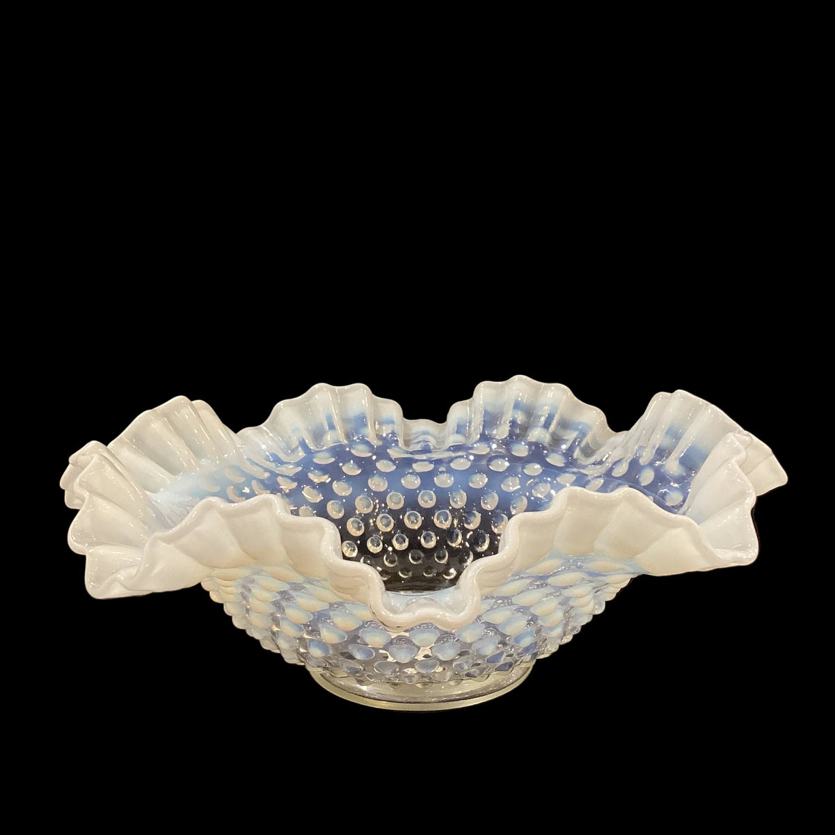 Exquisite Vintage Fenton Hobnail Opalescent Clear Blue White Ombré Large Glass Bowl Crimped Edges (1pc)