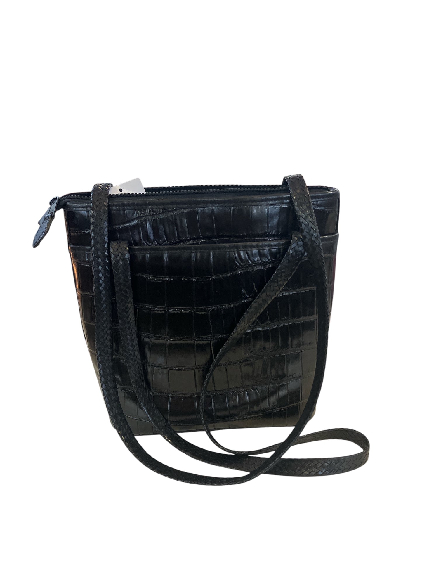 Vintage Black Brighton Croc Embossed Multi Compartment Bag