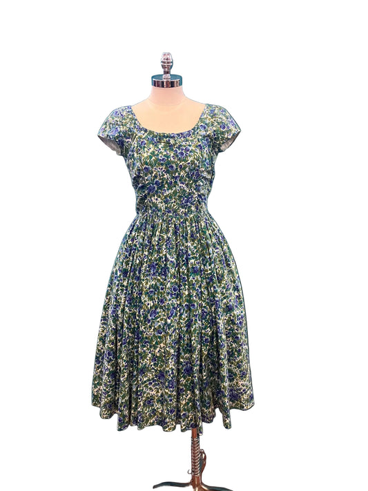 1950s Jerry Gilden Blue Floral Dress