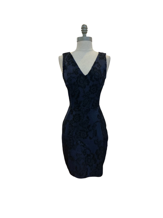 Designer Armani Exchange Navy Blue Black Lace Cocktail Dress Plunging V Neck Fitted Tailored Pleats With Pockets