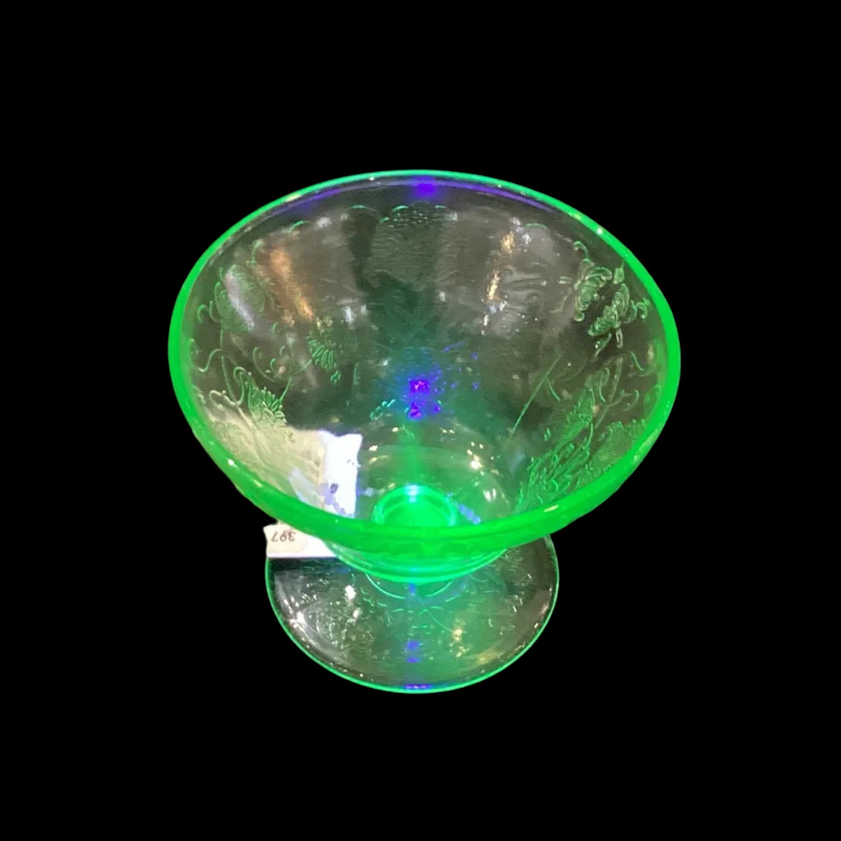 Vintage Depression Glass Uranium Green Vaseline Etched Sherbet Cup Sold Individually (1pc, 4 available)