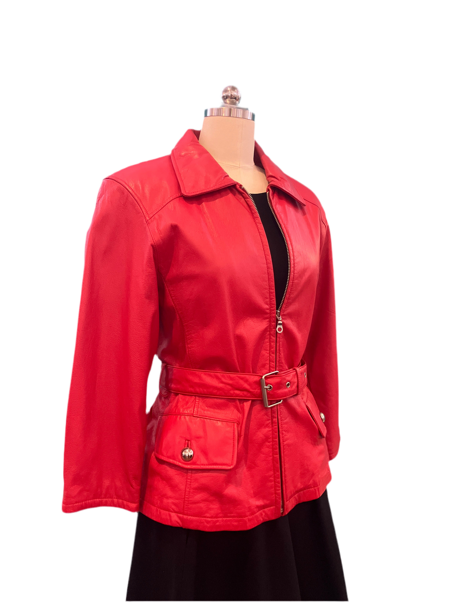 Vintage Maxima Leather Red Belted Jacket