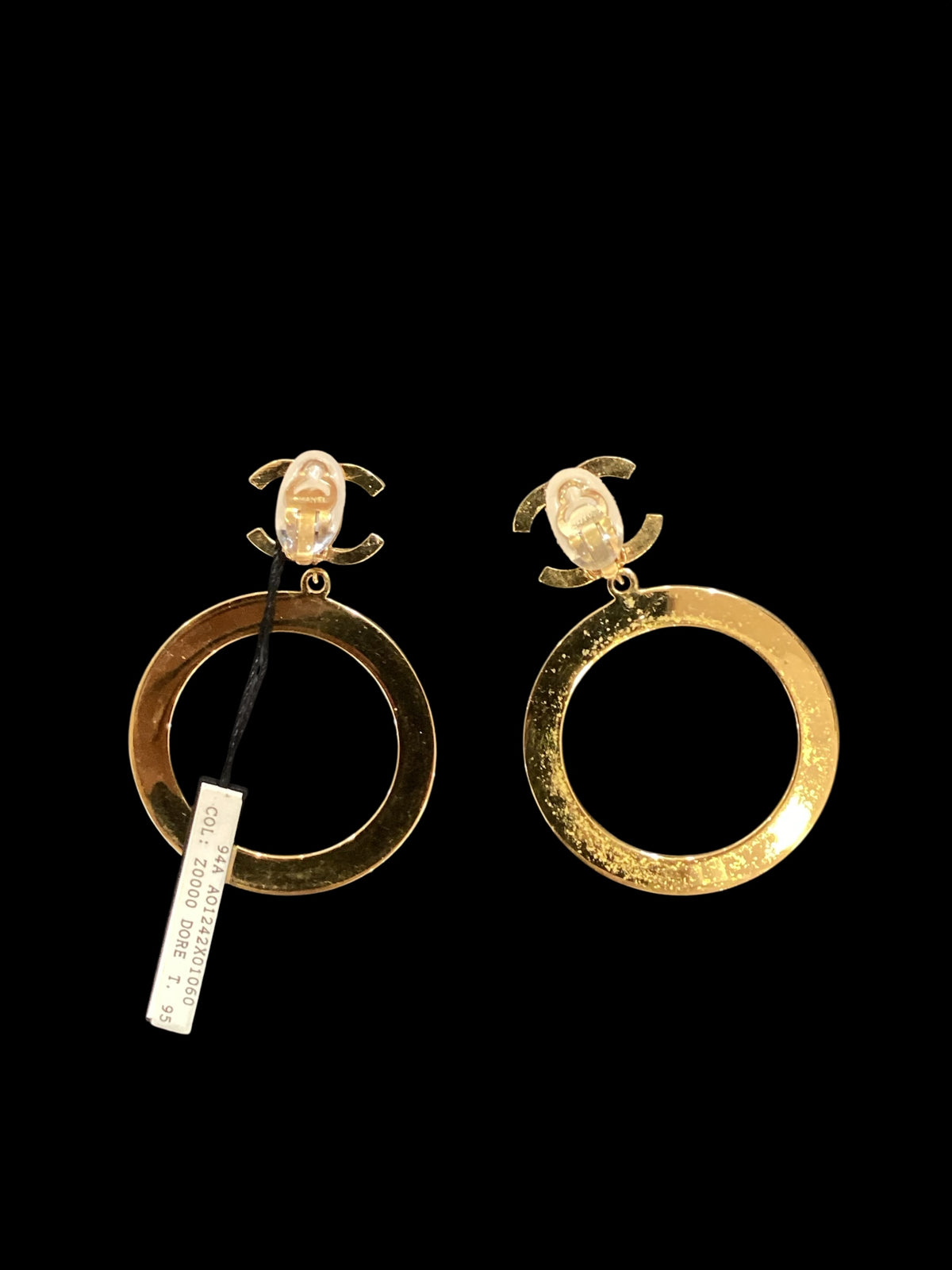 Rare Vintage CHANEL CC Earrings 18k Gold Plated Autumn 1994 Collection Clip On Earrings With Original Box and Tags Made in France Comfort Backing Added
