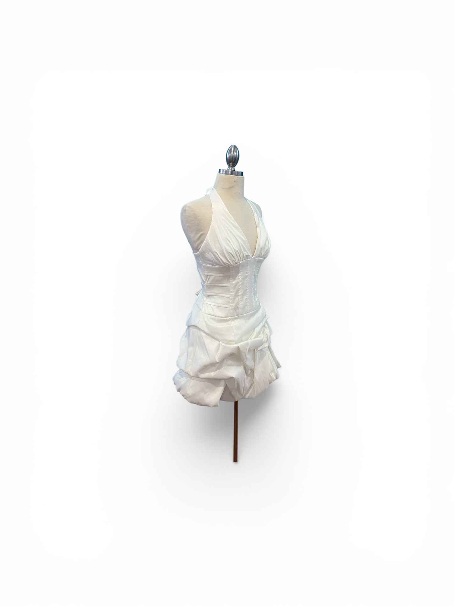 Vintage Deadstock Jessica McClintock Short Halter Bustle Skirt Cocktail Dress with Boning Available in White and Magenta