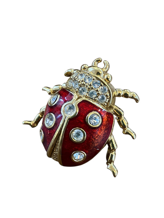 Vintage Christian Dior Gold Tone Crystal Ladybug Pin Made in Germany