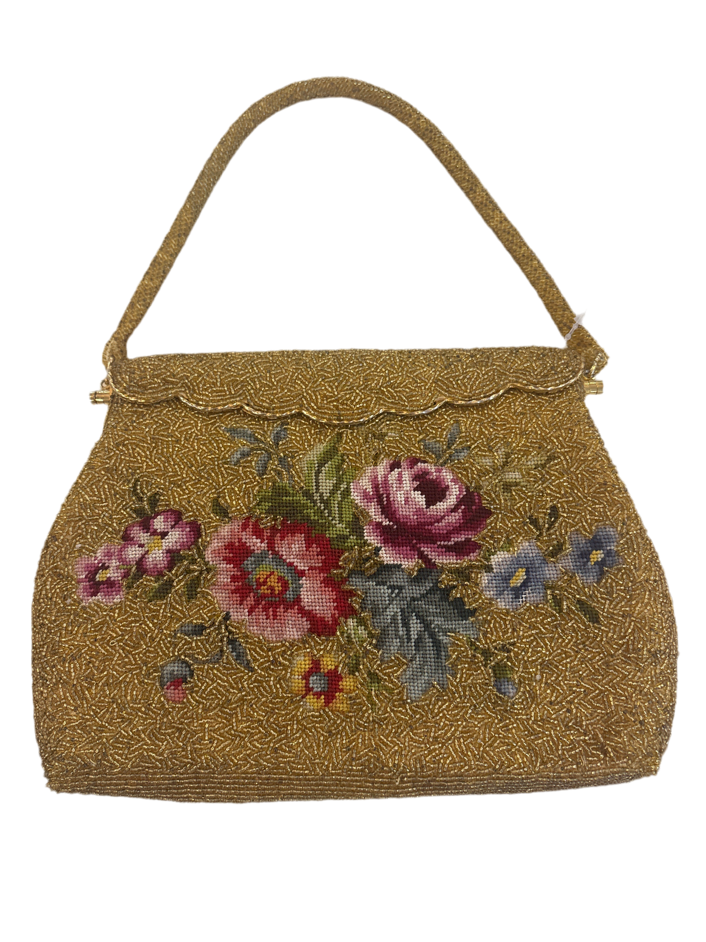Vintage Needlepoint and Gold Beaded Bag