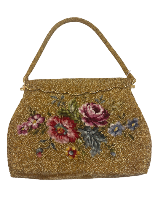 Vintage Needlepoint and Gold Beaded Bag