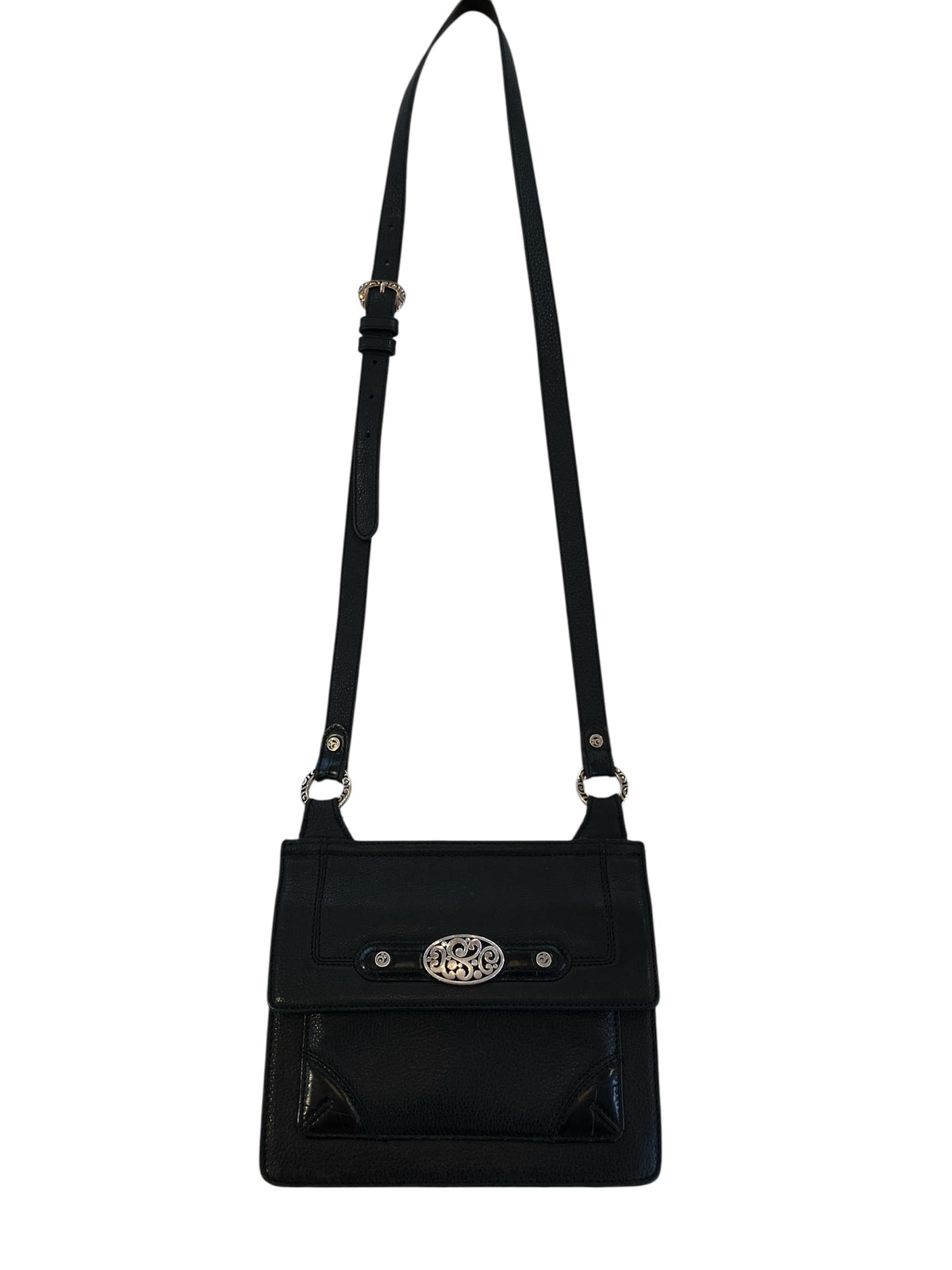 Vintage Brighton Crossbody Multi Compartment Solid Black Pebble Leather Beige Brown Black Printed Lining