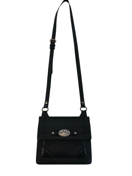Vintage Brighton Crossbody Multi Compartment Solid Black Pebble Leather Beige Brown Black Printed Lining