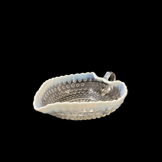 Vintage Fenton Silver Crest Opalescent Clear White Hobnail Heart Shaped Bowl with Handle (1pc)