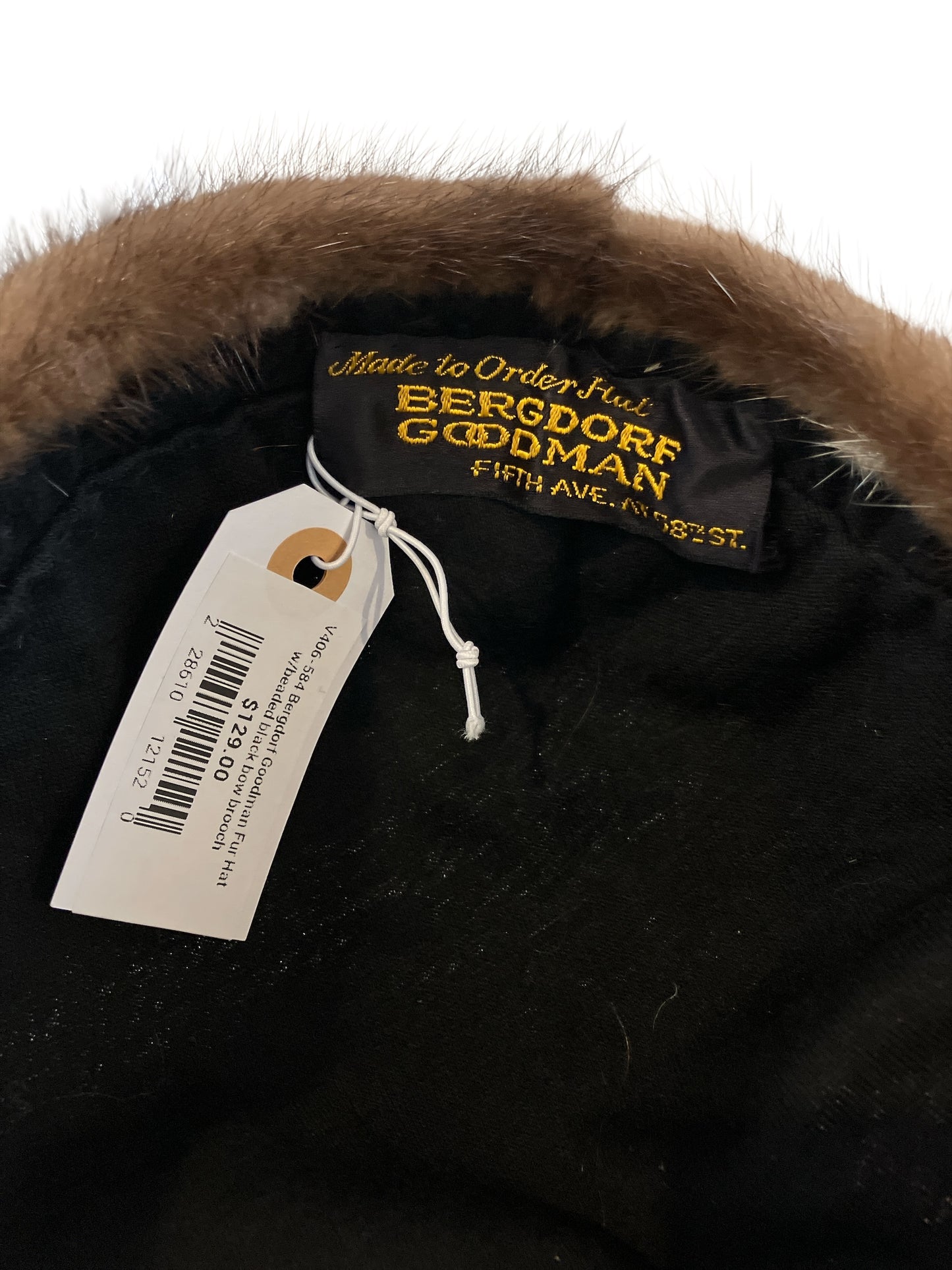 Vintage Bergdorf Goodman Custom One of a Kind Ladies Mink Dress Hat with Amber Rhinestone and Faux Pearl Beading
