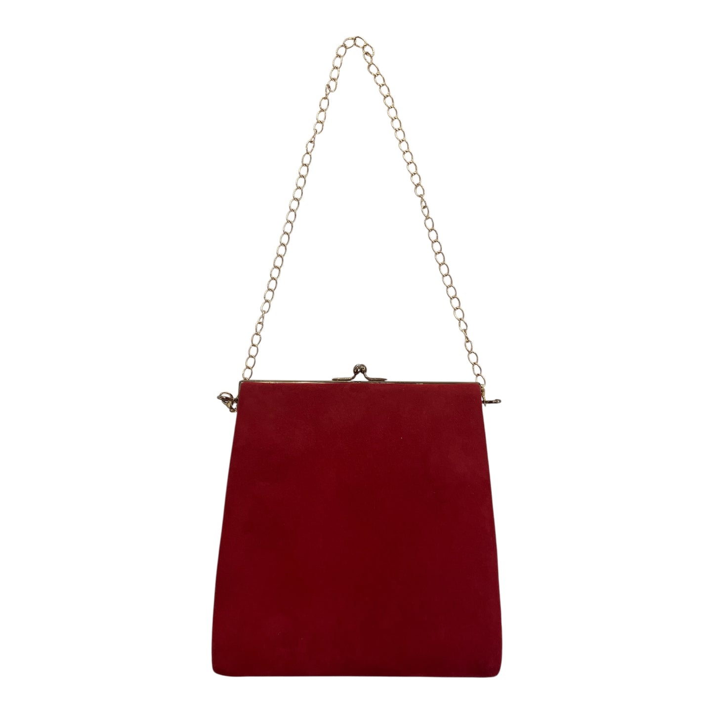 Vintage Charles Originals Red Suede Kisslock Purse with Gold Hardware and Detachable Chain Strap