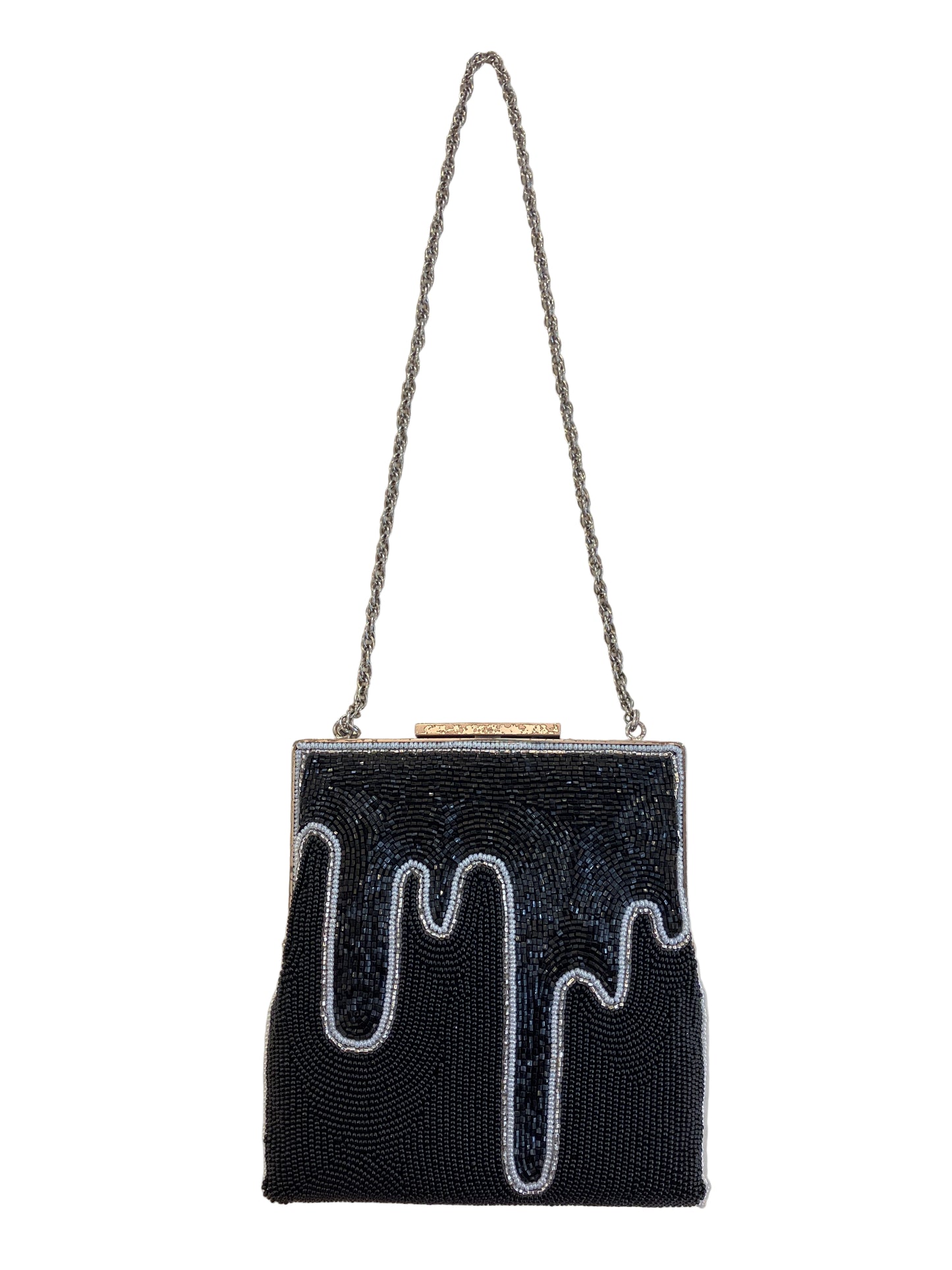 Vintage I.Magnin Beaded Black and Silver Bag (1960s Logo)