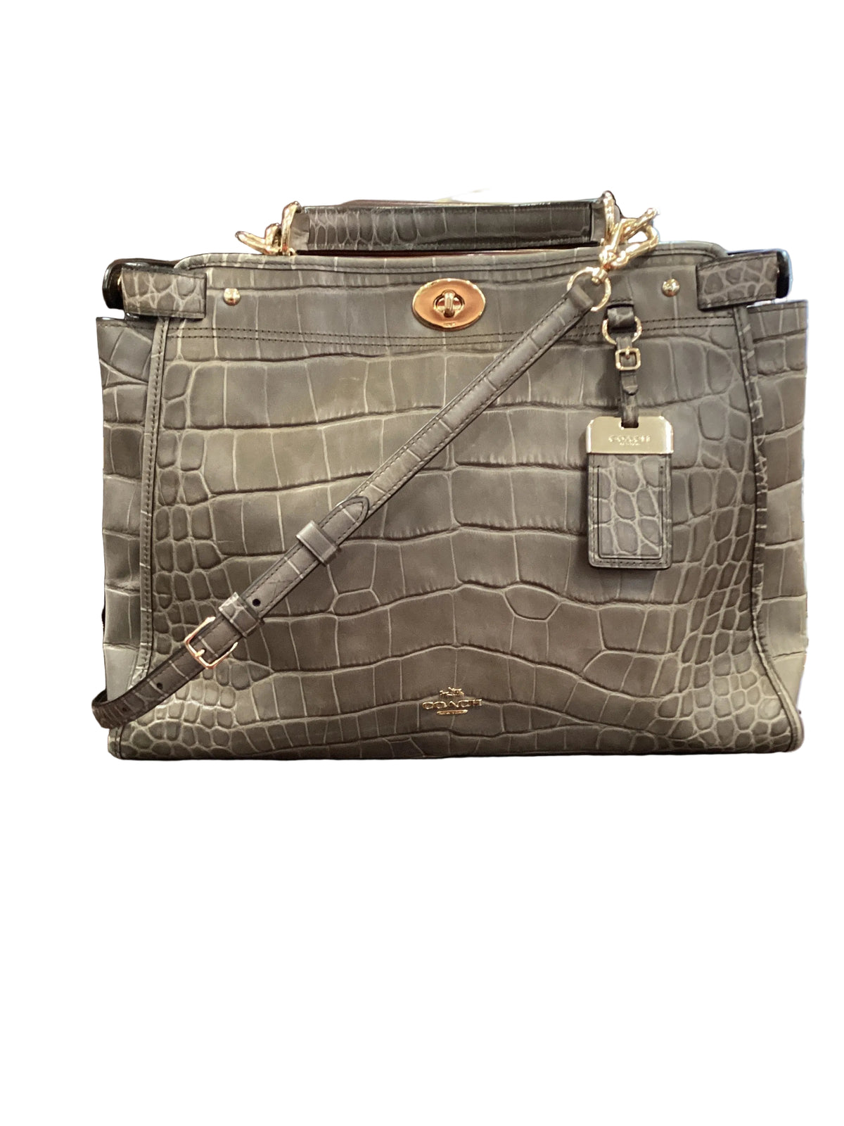 Vintage Coach Grammercy 33638 Satchel Bag in Croc Embossed Gray Leather Like New Wihout Tags Birkin Style Carry All