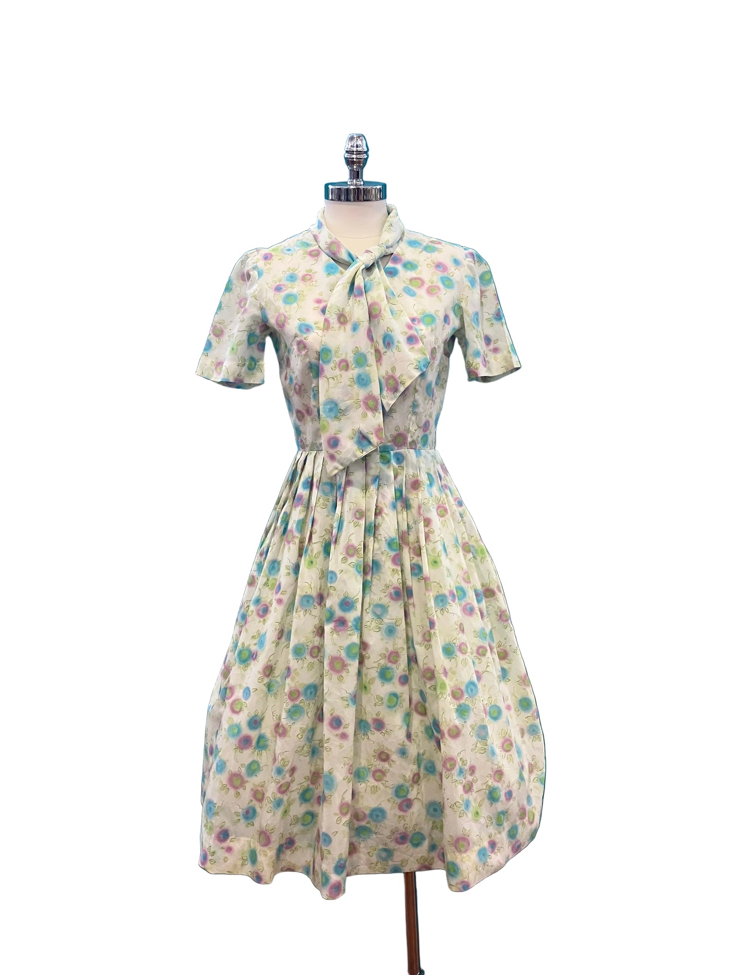 Vintage 1950s Handmade Floral Dress  w/ Scarf Collar