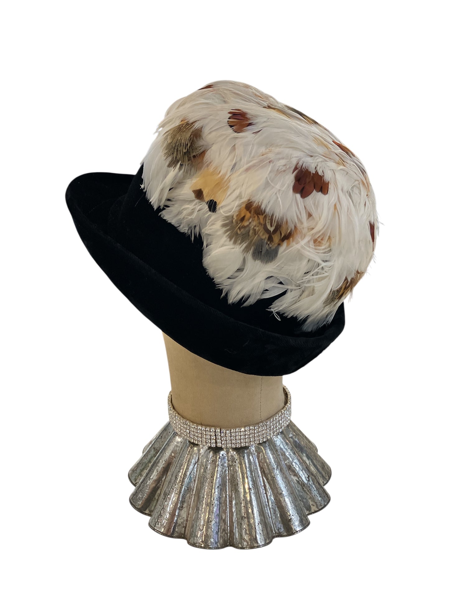 Vintage Union Label Black Hat with White and Brown Feathers