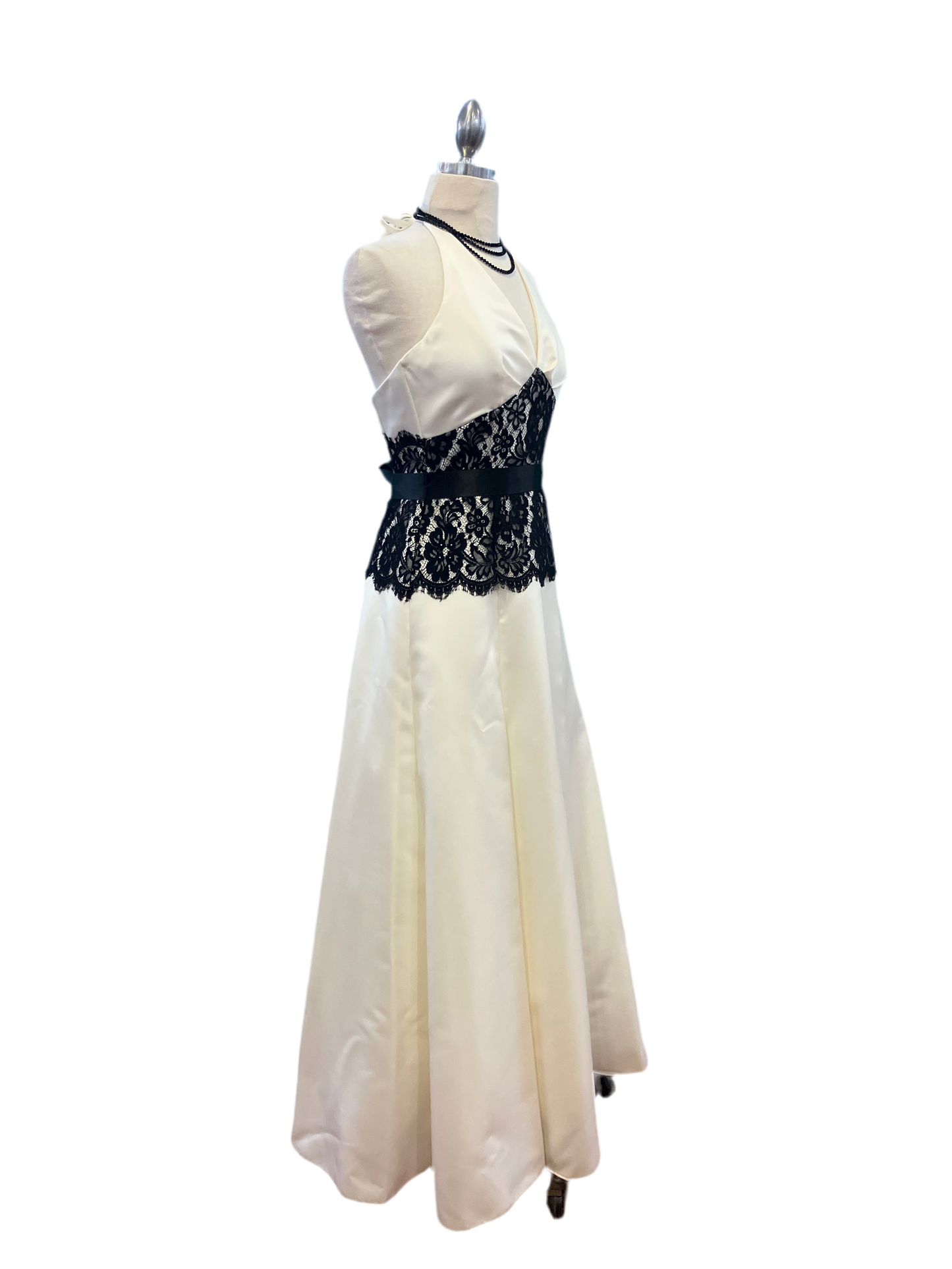 Vintage New With Tags (Deadstock) Jessica McClintock White Gown with Black Lace